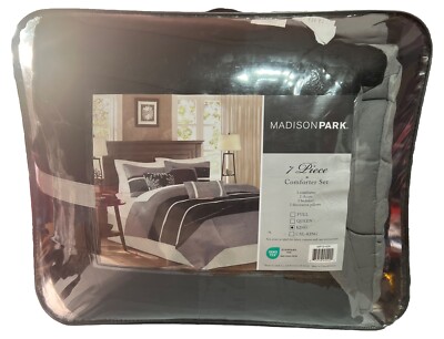 Madison Park 7 Piece King Size Comforter Set Bedding Black Finish MP10-424-image