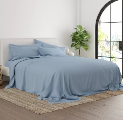 6 PC Sheet Set Queen Bed ienjoy Home Collection Ultra-Soft Light Blue Mirofiber-image