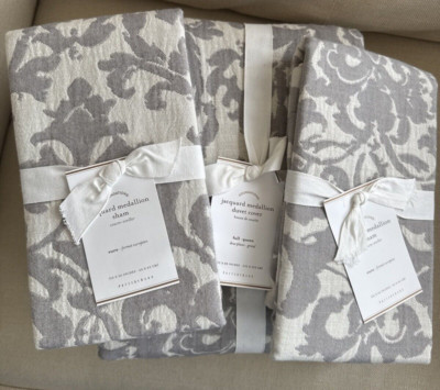 Pottery Barn Jacquard Medallion FULL / QUEEN Duvet & 2 EURO Shams, GRAY $409-image