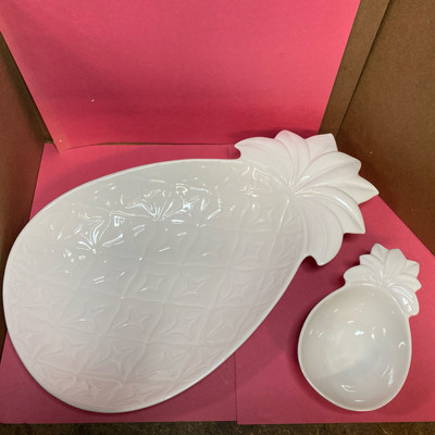 Lenox British Colonial Carved White pineapple chip and dip New Old Stock 15” 2pc-image