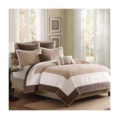 Madison Park Quilted King/Cal King 7 Piece Coverlet Set Beige Brown Bedding-image