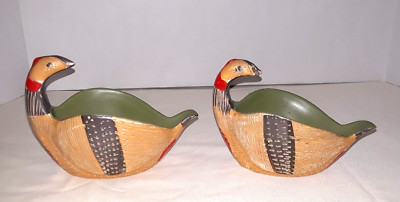 Hand Crafted Painted Studio Art Bird Signed and Numbered Lot of 2 Trinket Bowls-image