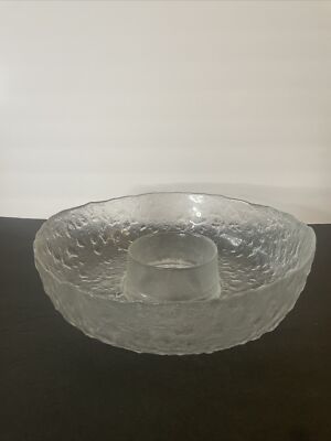 Vintage Chip And Dip Bowl Large Frosted Textured Glass Serving Platter-image