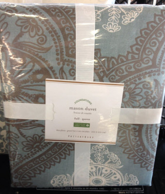 Pottery Barn Mason Medallion Duvet Cover Set Blue Gray Queen 2 Standard Shams🦩-image