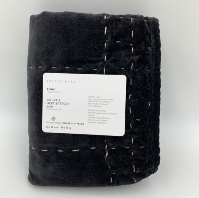 Pottery Barn Velvet Handcrafted Box Stitch Sham Black Standard #6913G-image