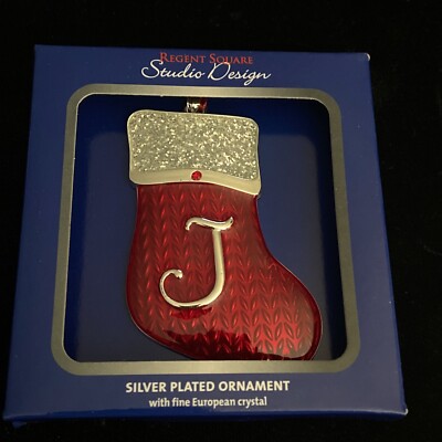 REGENT SQUARE STUDIO DESIGN J INITIAL ENAMEL PATTERN CHRISTMAS HOLIDAY ORNAMENT-image