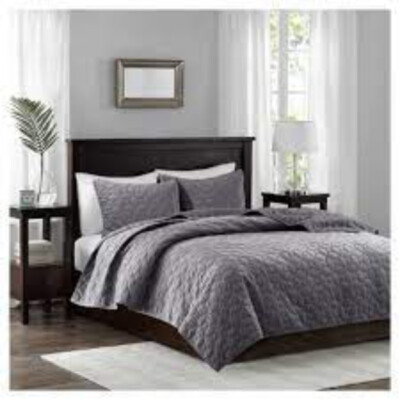 MADISON PARK FULL QUEEN CCOVERLET SET GREY COLOR NIP-image