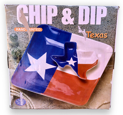 NEW Clay Art TEXAS FLAG Chip & Dip Serving Platter Set Lonestar Rare Tray-image