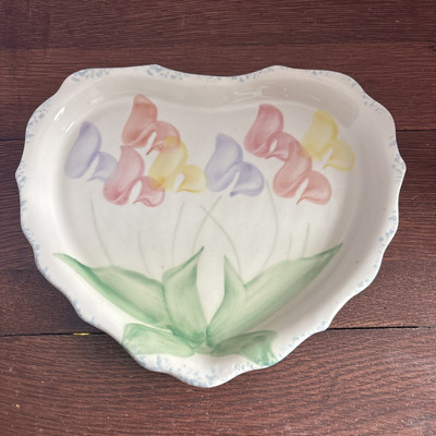 CHERI PLATTER Studio Art Pottery Plate Dish Serving Floral Heart Shape Spring-image