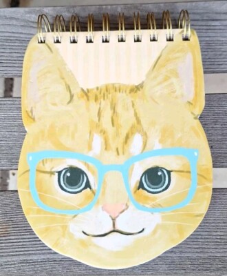 ADORABLE Pussycat W/Glasses PUNCH STUDIO Lined Top Spiral Tabby Cat Notebook NEW-image