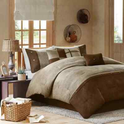 Queen Size Comforter Set Brown Rustic Cabin Lodge Farm All Seasons Bedding 7Pc-image