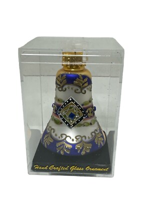 Designers Studio Hand Painted Bell Shaped Glass Ornament Orig Box Royal Blue-image