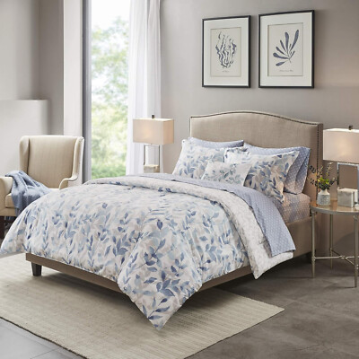 Madison Park Essentials 8 Pcs Comforter Set Blue Queen with Bed Sheets | Queen.-image