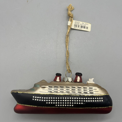 Pottery Barn Cruise Ship Christmas Ornament Glass Travel Nautical Boat Gift Idea-image