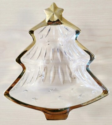 STUDIO NOVA Yuletide Spirit Gold Trim Christmas Tree Shaped Glass Sweet Dish-image