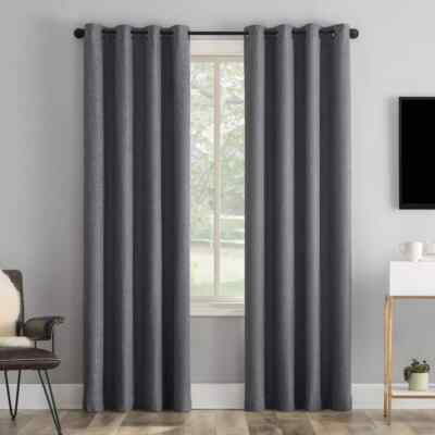 NEW 100% Total Black Out Window Curtains Draft Shield By Sun Zero-Grey 2 Panels-image