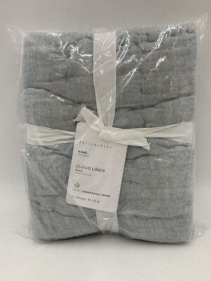 Pottery Barn Handcrafted Cloud Linen Quilted Sham King Chambray #H133C-image