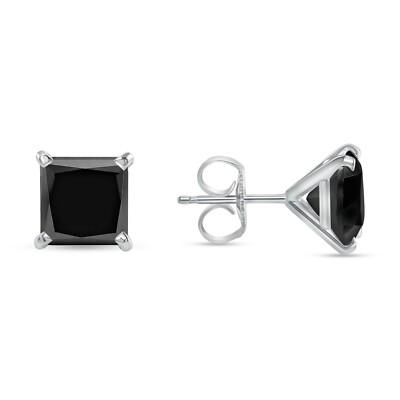 2.5 Ct Princess Cut Black Earrings Studs Solid 14K White Gold Push Back Martini-image