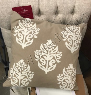 Pottery Barn Kyla Medallion Pillow Cover Flax 18 sq Embroidered Floral New 🦩-image