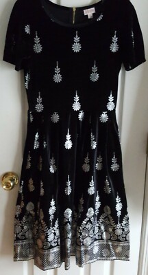 Lularoe Elegant Amelia Large Silver Foil Dipped On Black Velvet Unicorn RARE HTF-image