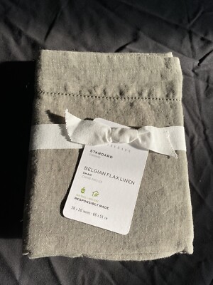 Set/2 Pottery Barn Belgian Flax Linen Standard Shams Loden (khaki Green) NWT-image