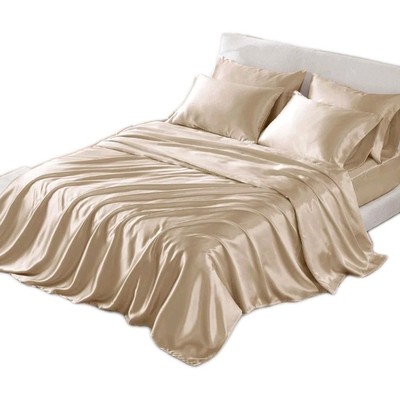 Madison Park Essentials Wrinkle Free Queen Beige Satin Sheet Set -image