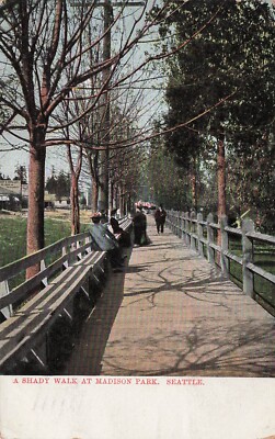 Madison Park Seattle Lake Washington shore Boardwalk Early 1900s Vtg Postcard G9-image