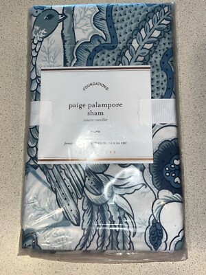 Pottery Barn Paige Palampore Pillow Sham 26x26 Square Peacock Blue White New-image
