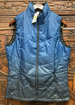 New Ideology Women Quilted Dip-Dyed Puffer Vest, Navy, Large-image