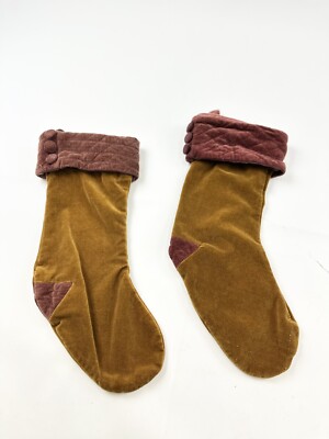 Vintage Pottery Barn Christmas Stocking 19 in Gold Velvet Set Of 2 RARE-image