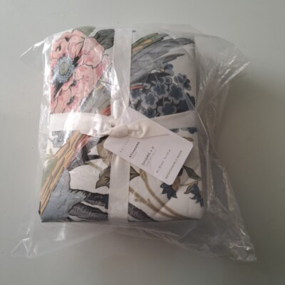 POTTERY BARN BLOOM SATEEN COMFORTER Standard SHAM IVORY SET OF 2 NWT Floral Bird-image