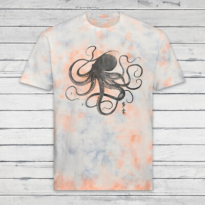 Octopus Japanese Calligraphy T Shirt Anime Tie-Dye Ombre Pastel Mens Womens Tee-image