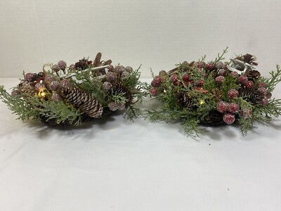 Set Of 2 Pottery Barn Snow Play Lot Candle Rings; 3.5” Candle Opening-image