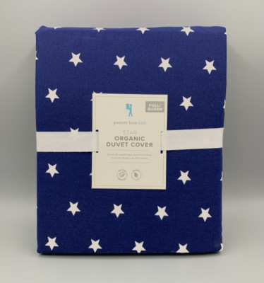 Pottery Barn Kids Star Organic Cotton Duvet Cover Navy Blue Full Queen #N17-image