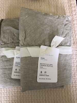 Set/2 Pottery Barn Belgian Flax Linen Fringe Ruffle Euro Shams Flax-image