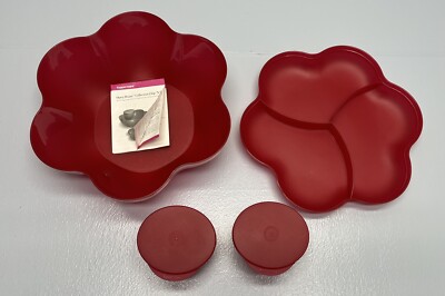 Tupperware Chip N Dip Bowl Set 24 Cup Open House Style Red-image