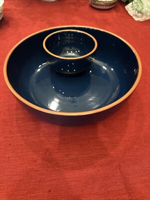 Over & Back Blue /Terracotta Portugal Large Chip Bowl With Attached Dip Bowl-image