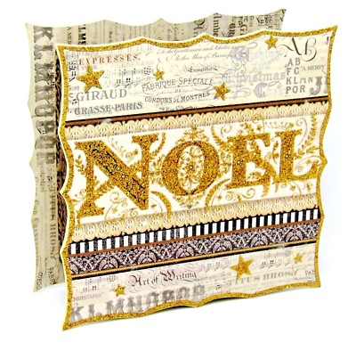 Punch Studio Die Cut Square Keepsake Box Christmas Noel 43136 Gold Glitter-image