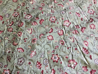 POTTERY BARN Queen Duvet ~ 2 Shams ~ Striped Bedskirt ~ Green & Red Floral-image