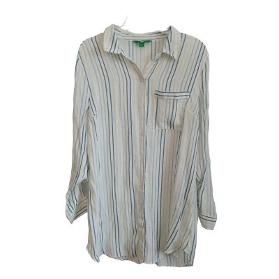 Dip women's white and blue stripe light weight button down-image