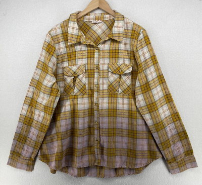 HEYSON Shirt Womens 1XL Western Flannel Ombre Plaid Dip Dye Yellow Purple-image