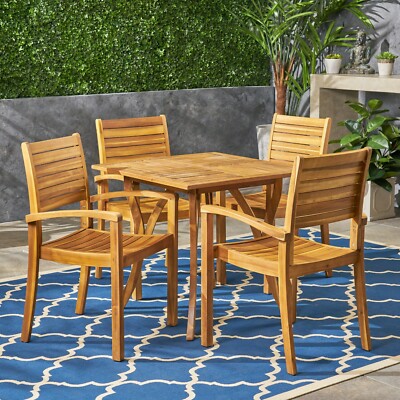 Carr Outdoor 4-Seater Square Acacia Wood Dining Set-image