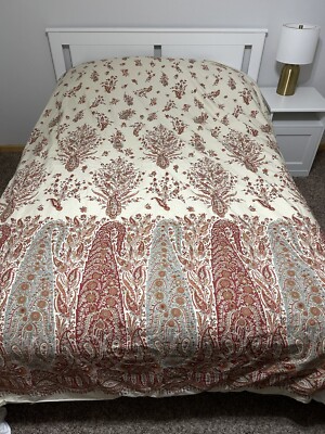 Pottery Barn 100% Cotton Full/Queen Size Duvet Cover Baroque Paisley Print Boho-image