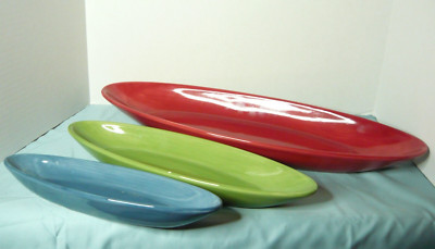 Pottery Barn Outlet 3 nesting oval trays Ceramic (Red ,Green, Blue) (20