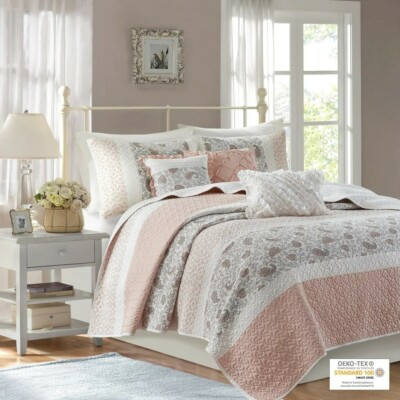 Madison Park Vanessa Cotton Percale 6-piece Coverlet Set - Blush - Full - Queen -image