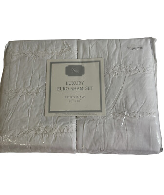 2 Pottery Barn Mia Euro LUXURY Cotton Pillow Shams Shabby Chic 26 x 26