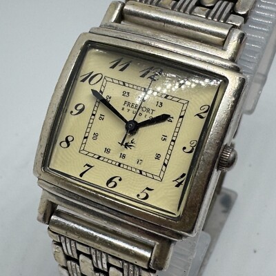 Fossil Freeport Quartz Watch PL-7028 Unisex Silver Square Military Dial New Batt-image