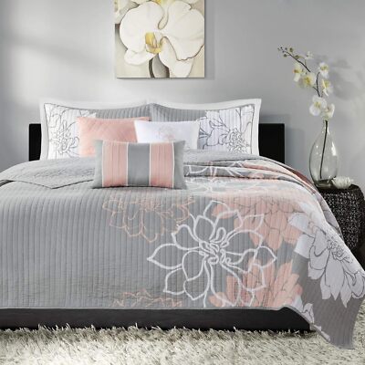 Casual Floral Channel Stitching Design, All Season, Lightweight Coverlet-image