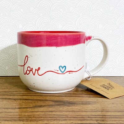 Love Coffee Mug Large 16 oz Dip Dye Red Speckled Potter's Corner-image