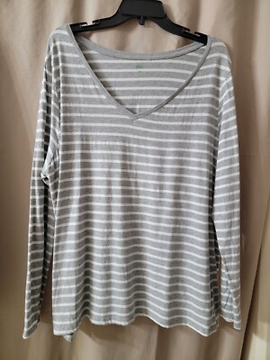 DIP Women's Nautical Gray Stripes L/S Tunic Top 3X-image
